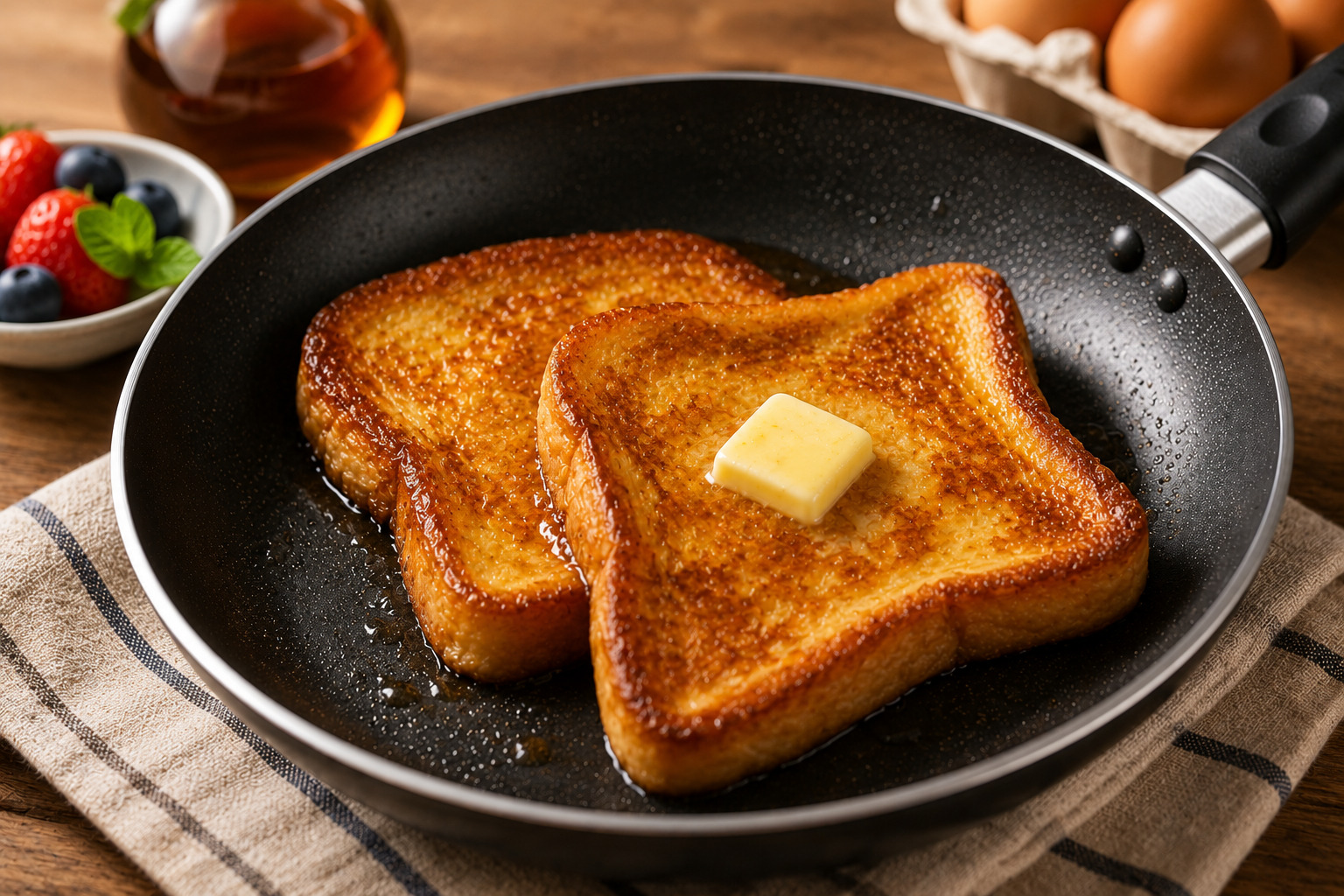 french-toast-with-teflon-pan กระทะเทฟล่อนทำเฟรนช์โทสต์